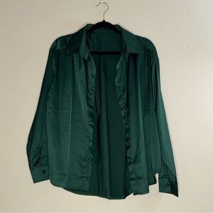 Satin Dark Green Button-Up Shirt